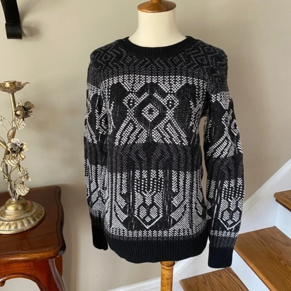 J. Crew Mixed-Stitch Blanket Sweater Black White
